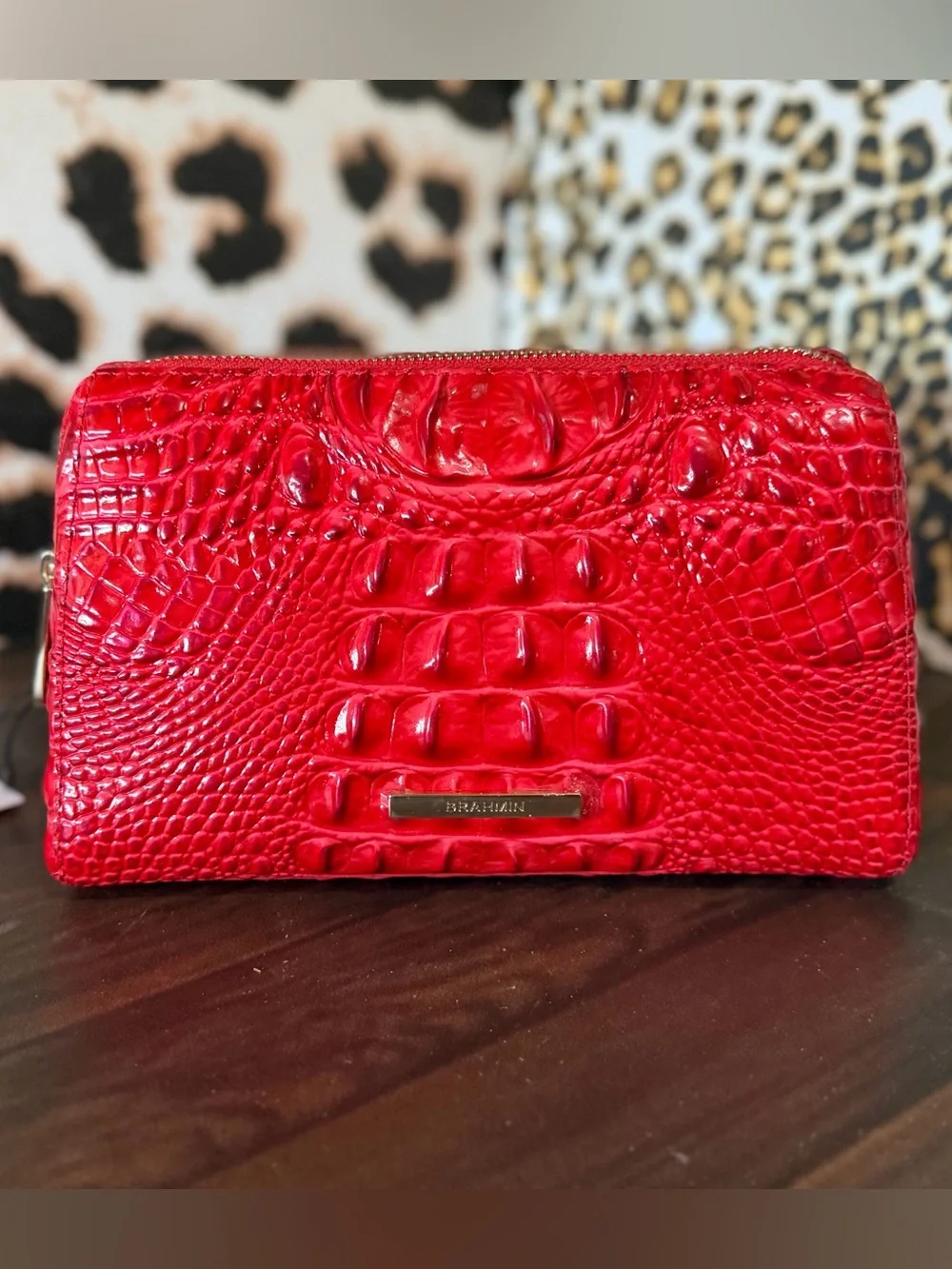 Brahmin LORETTA Cosmetic Makeup Case Bag Pouch SRIRACHA Red NWT $145